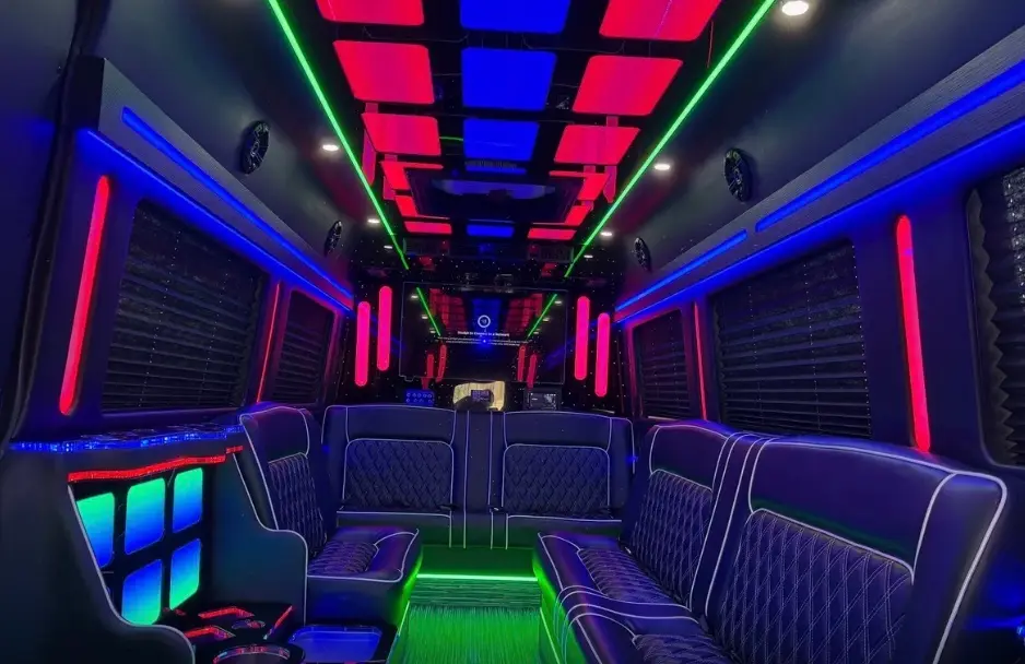 14-Passenger Sprinter Limo Party Bus – Color-changing lights