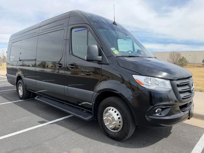 Black Mercedes Sprinter – Arvada party bus rental