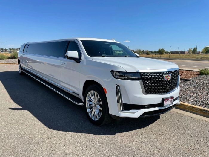 White Escalade stretch limo – Arvada party bus rental